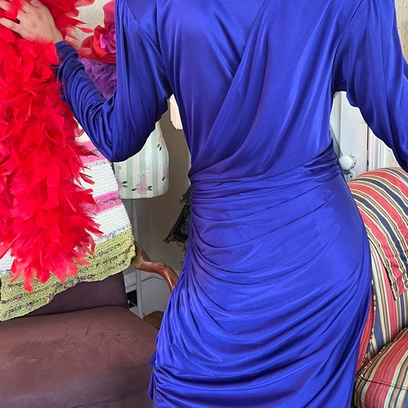 Vintage Royal Purple Disco Dress 1980s - Picture 8 of 11